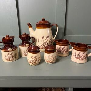Mid-Century Vintage Golden Wheat Ceramic Kitchen Set of 7 pieces
